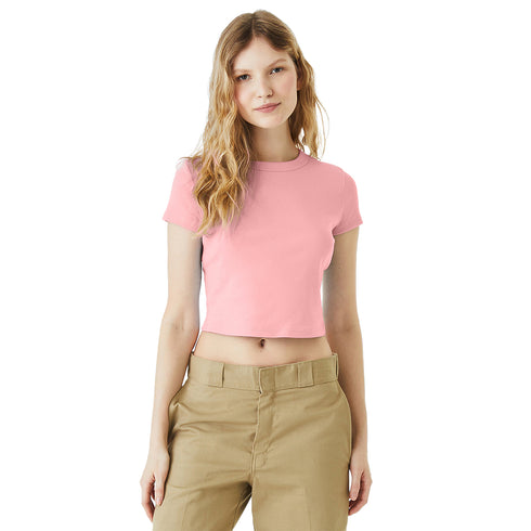 Women's Micro Rib Baby Tee Solid Pink Blend front model